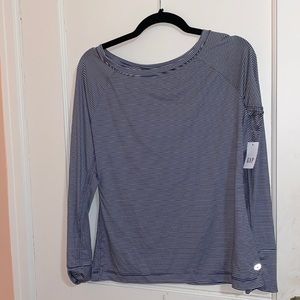Gap fit breathe nwt long sleeve shirt navy white stripes athletic thumb holes